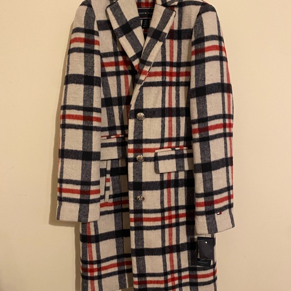Tommy Hilfiger Navy and Red Plaid Coat - Picture 3 of 3